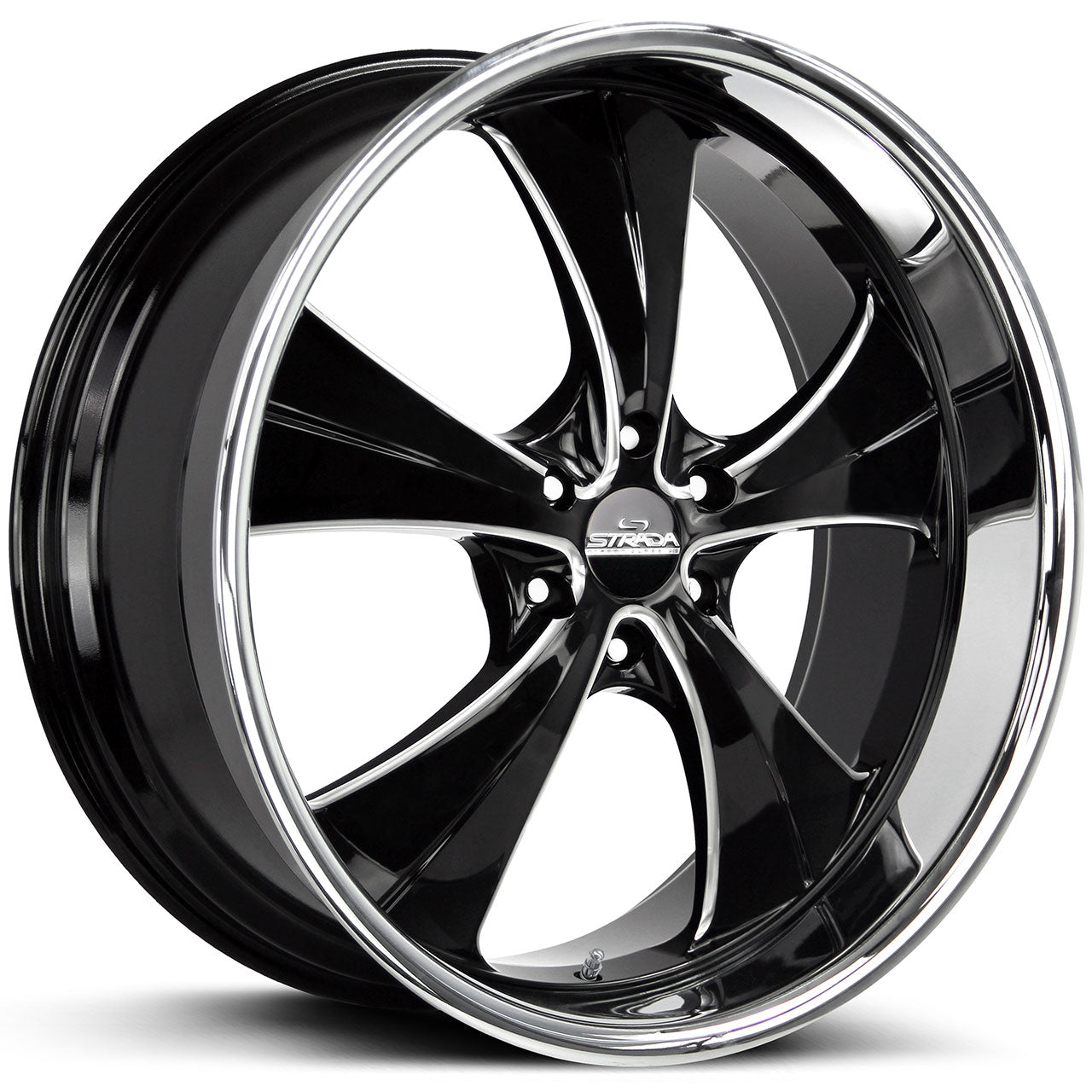 STRADA STREET CLASSICS OLD SKOOL Gloss Black w/CNC Machined Accents / Stainless Steel Chrome Lip 24X10