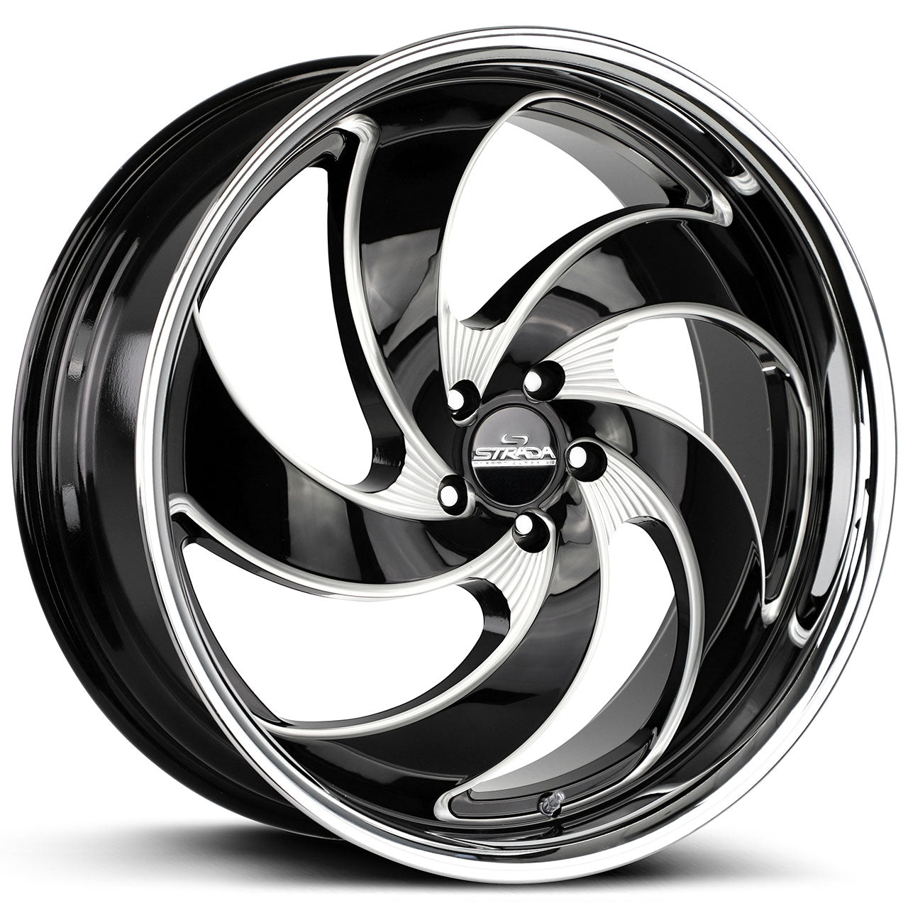STRADA STREET CLASSICS RETRO 5 Gloss Black w/CNC Machined Accents / Stainless Steel Chrome Lip 22X10