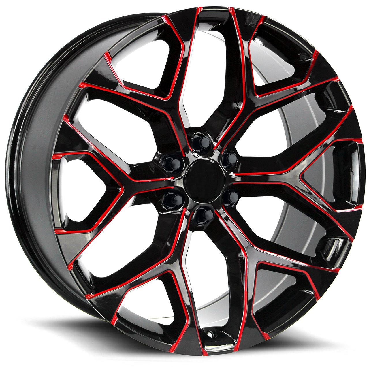 WHEEL REPLICAS BY STRADA SNOWFLAKE Gloss Black w/CNC Red Tinted Clear 22X9