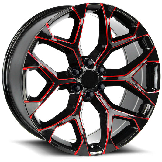 WHEEL REPLICAS BY STRADA SNOWFLAKE Gloss Black w/CNC Red Tinted Clear 22X9
