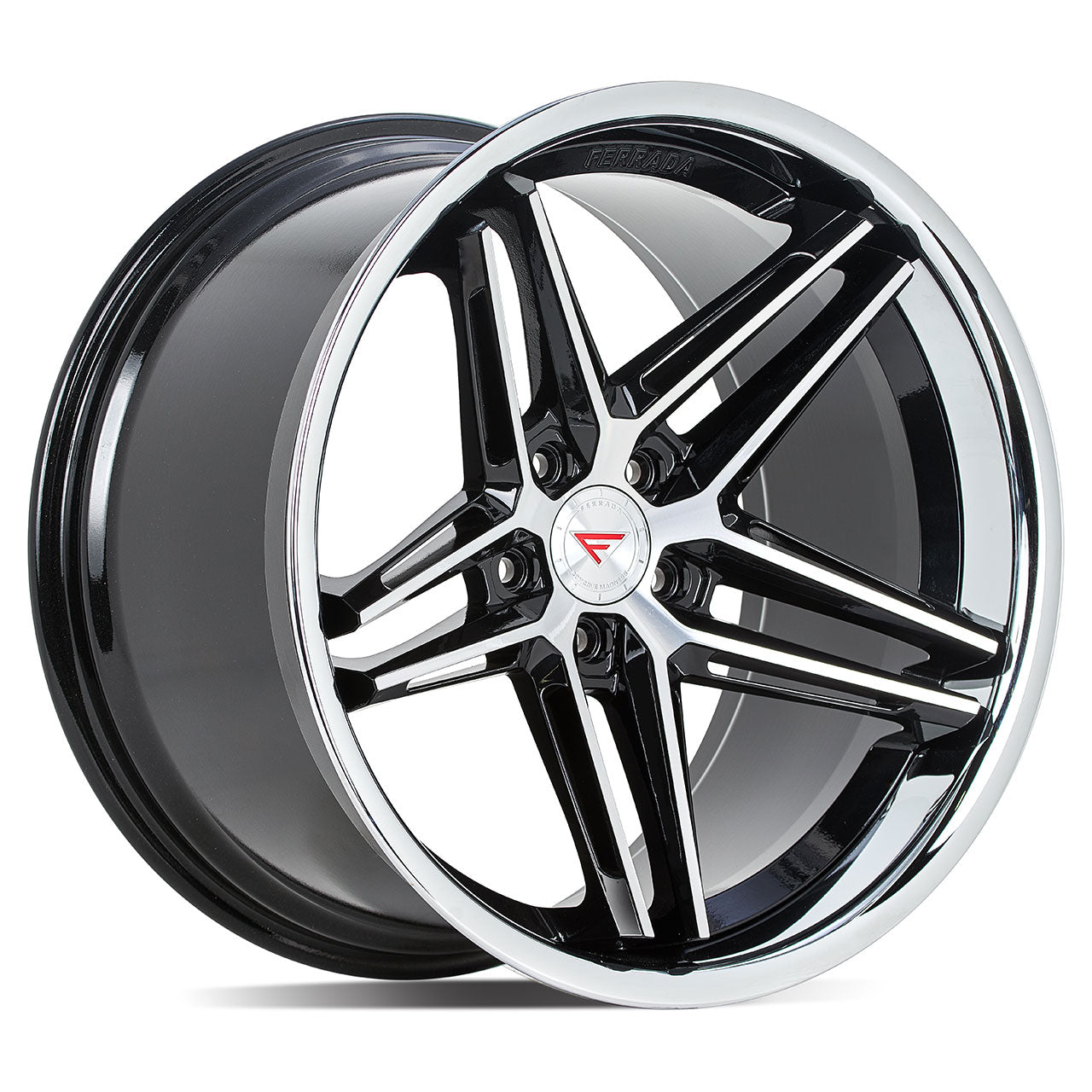 FERRADA CM1 Gloss Black Machined Face Center / Chrome Lip 19X10.5