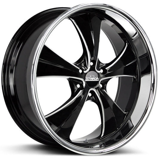 STRADA STREET CLASSICS OLD SKOOL Gloss Black w/CNC Machined Accents / Stainless Steel Chrome Lip 24X10