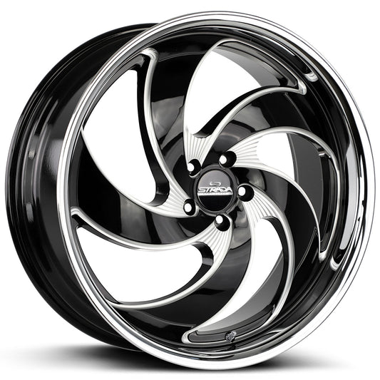 STRADA STREET CLASSICS RETRO 5 Gloss Black w/CNC Machined Accents / Stainless Steel Chrome Lip 22X10