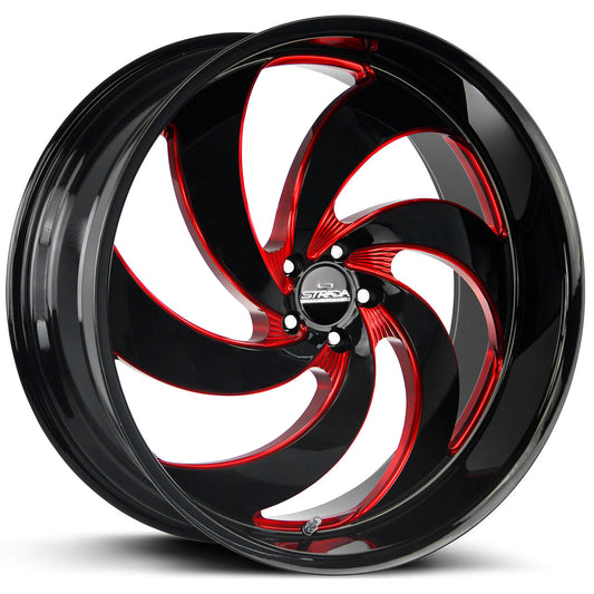 STRADA STREET CLASSICS RETRO 6 Gloss Black w/CNC Red Tinted Clear 24X10