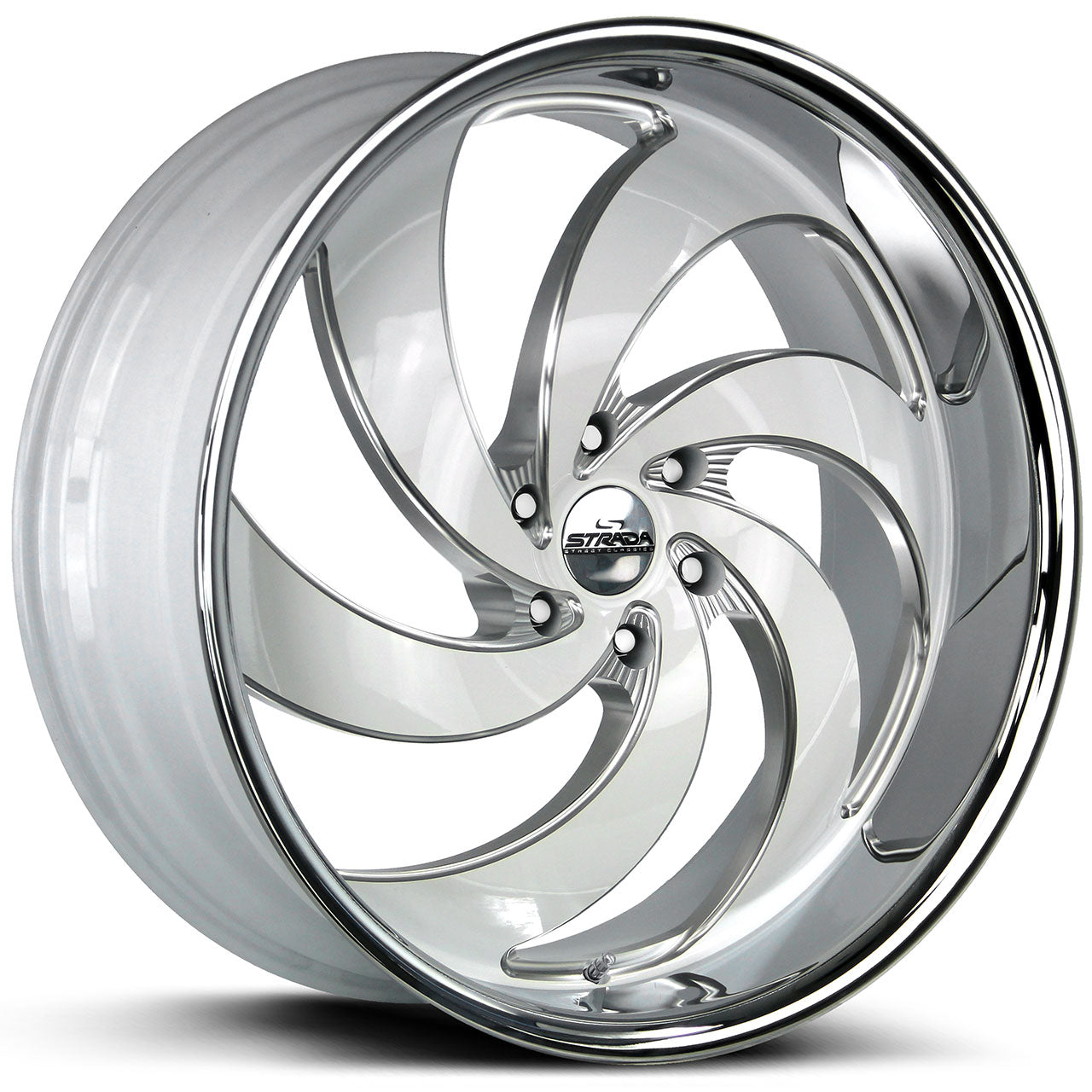STRADA STREET CLASSICS RETRO 6 Gloss White w/CNC Milled Accents / Chrome SS Lip 24X10