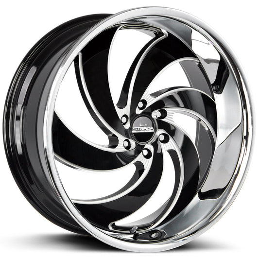STRADA STREET CLASSICS RETRO 6 Gloss Black w/CNC Machined Accents / Stainless Steel Chrome Lip 26X10